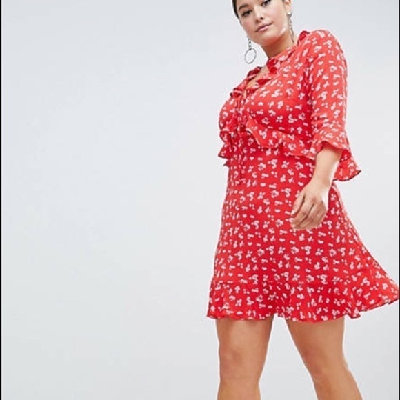 Ditsy Floral Print Ruffle Tea Mini Dress - Picture 2 of 12